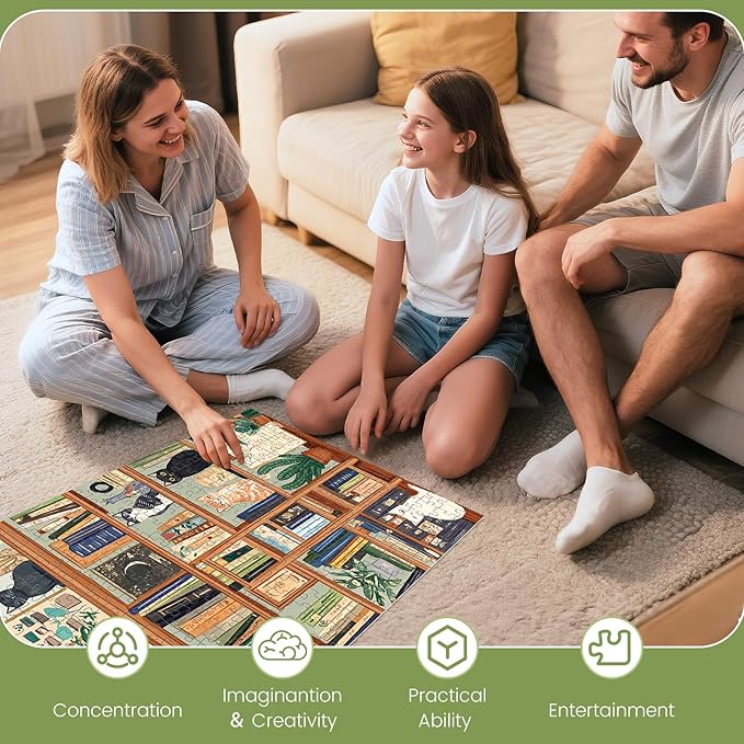 300 Piece Puzzles for Adults, Charming Cat Bookshelf Jigsaw Puzzle, Cozy and Relaxing 300 Piece Puzzle, Perfect for Family Time, Stress Relief, Home Wall Decor, Great Gift for Adults, Kids, Seniors