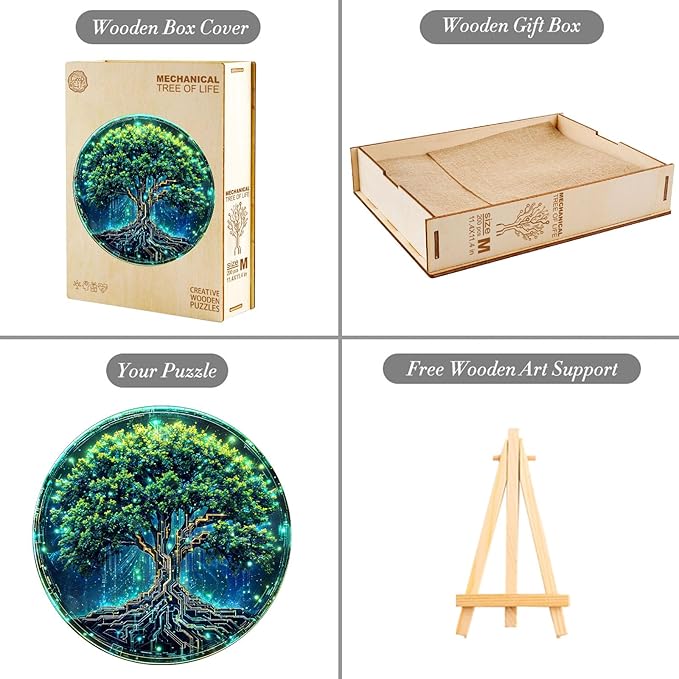 Jigfoxy Wooden Puzzles for Adults, Mechanical Tree of Life Wood Puzzles Adult, Unique Animal Shape Wooden Jigsaw Puzzles for Adults, Birthday Gifts for Puzzle Lovers, Family (S-8.5 * 8.5in-100pcs)