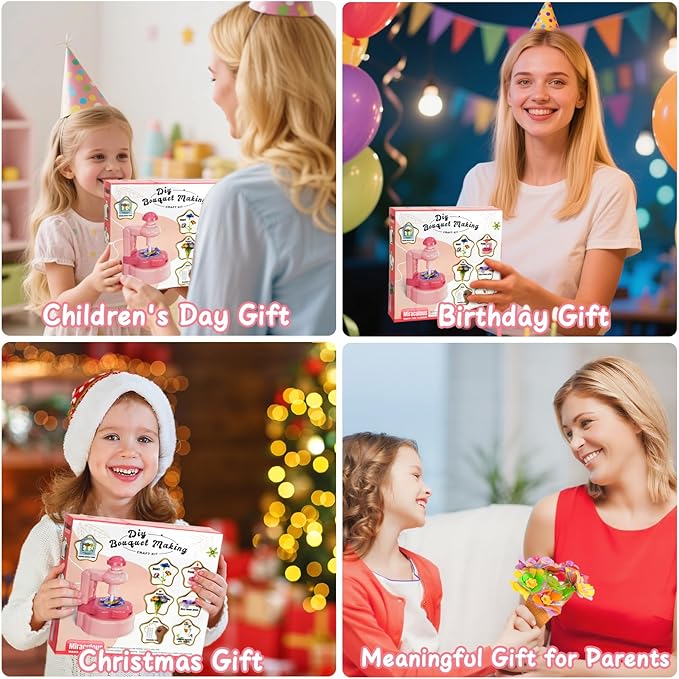 PIGETALE Fabric Flower Bouquets Toys for Girls 3 4 5 6 7 8 9 10 Years Old, DIY Arts & Crafts Kit for Kids Ages 4-8, Educational Preschool Learning Gardening Toys for Toddlers Christmas Birthday Gifts