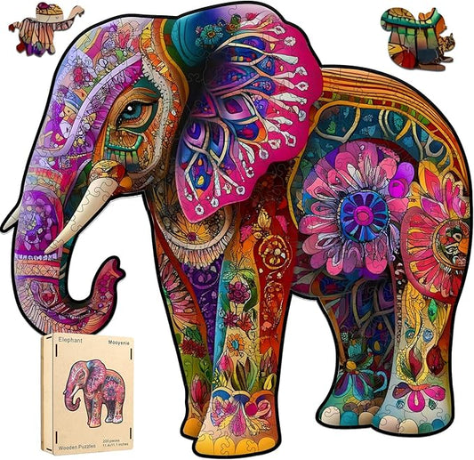 Wooden Jigsaw Puzzle, 200 Pcs Unique 3D Shape Jigsaw Puzzles, Wood Puzzle Gift Box Packing, Medium Size Letter, Creative Gift for Adults and Kids, Fun Challenging (200PCS, Elephant)