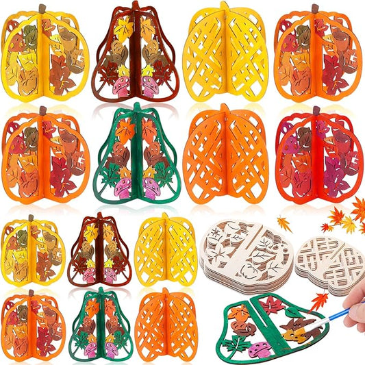 Geelin 60 Pcs Fall Crafts Pumpkin 7.9 Inch Large 3D Wooden Pumpkins Cutouts Unfinished Wood Slices to Paint Table Centerpieces Decorations for Thanksgiving Harvest Craft DIY Tiered Tray Decor