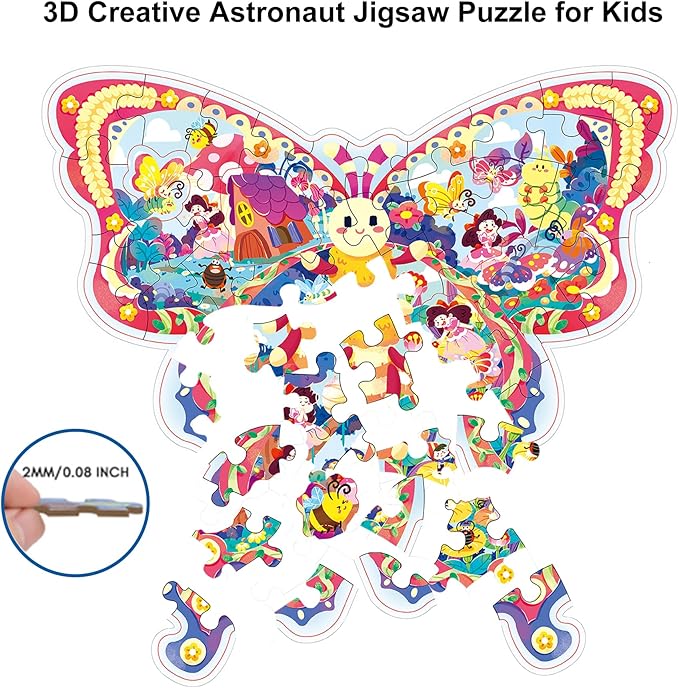52 Piece Butterfly Jigsaw Puzzle for Kids 3+, Large Floor Puzzle for Preschool Learning with Storage Bag, Educational Toy Gift Birthday and Christmas for Boys Girls