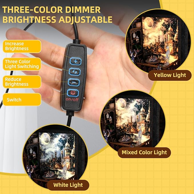 Book Nook Kit, Book Nook Kits for Adults and Teens, DIY Miniature Dollhouse Kit 3D Wooden Puzzle Booknook Bookend with LED Light