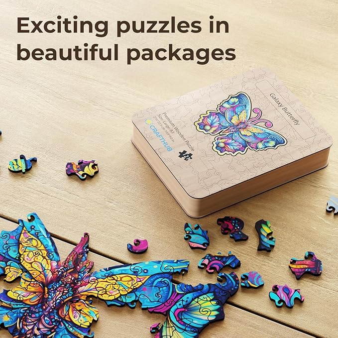 CRAFTHUB Animal Wooden Puzzles for Adults – A3 Butterfly with 121 Pieces Wood Puzzles – Jigsaw Puzzles with Unique Animal Shapes – 9.8" x 16"