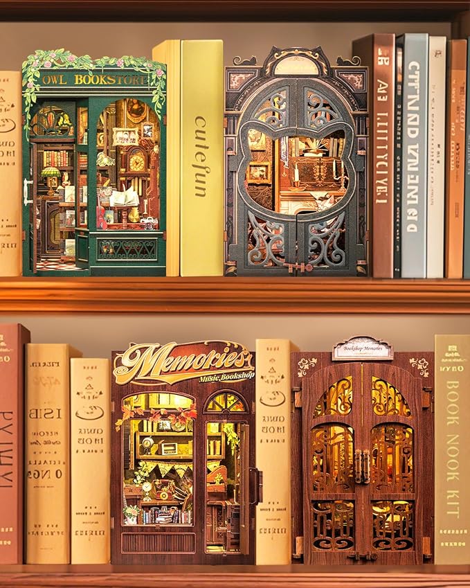 Cutefun Book Nook Kit - DIY Miniature House Kit for Bookshelf Decor, Book Nook Kits for Adults & Beginners, 3D Wooden Puzzle Dollhouse, Ideal Gift for Book Lovers (Memories Music Bookshop)