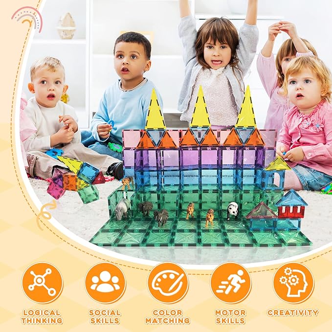 Magnetic Tiles, 130PCS Magnetic Blocks Set with 2 Cars, 4D Diamond Magnet Building Blocks, STEM Preschool Educational Magnet Toys Gift for Kids, Boys and Girls 3 4 5 6 7 8+ Year Old