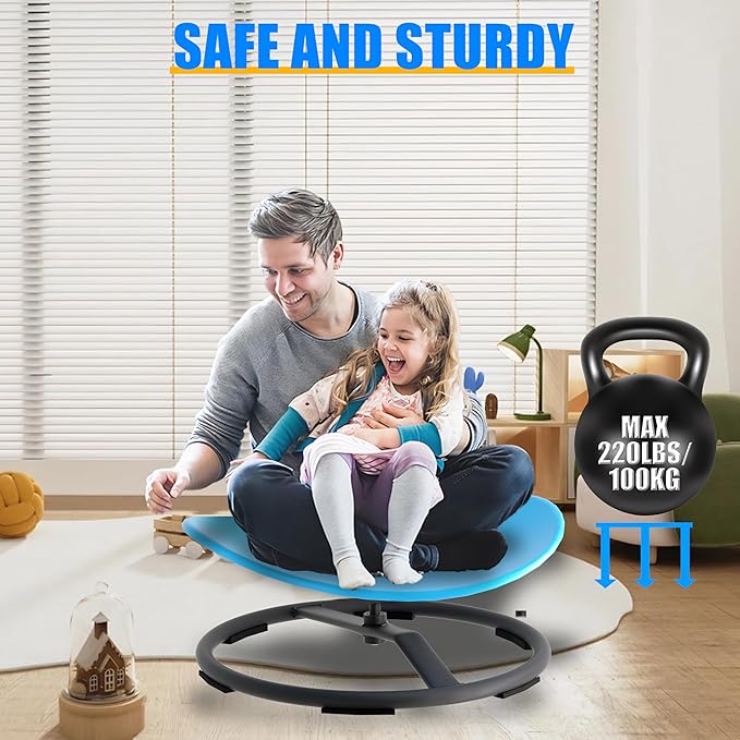 Spinning Chair for Autistic Kids, Sensory Swivel Spin Chair for Children with Autism, ADHD Sensory Sit and Spin Toys for Toddlers with Safe Spinny Motion (Blue)