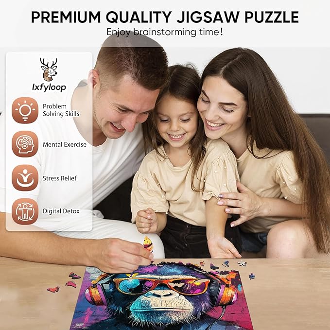 Wooden Puzzles for Adults, Face of Baboon Jigsaw Puzzles 200 Piece, Modernist Painting Style Adult Puzzles, Family Brain Game Gift 11x11.2 inch