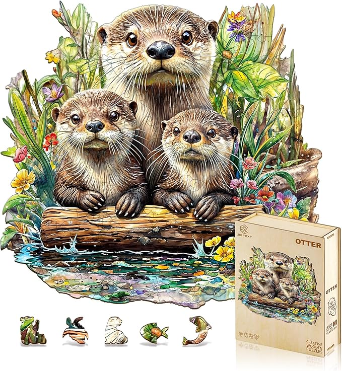 Jigfoxy Wooden Puzzles for Adults, Otter Wood Puzzles Adult, Unique Animal Shape Wooden Jigsaw Puzzles for Adults, Birthday Gifts for Puzzle Lovers, Family(XL-17.3 * 16.6in-555pcs)