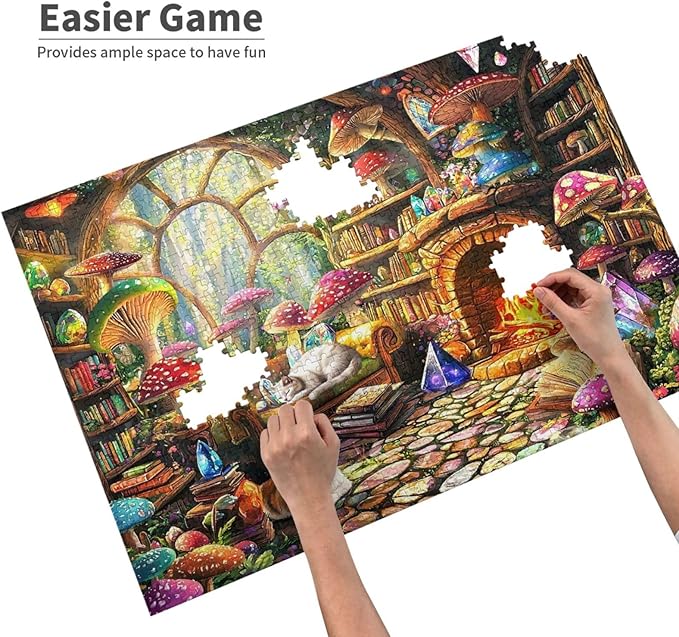 Mushroom Cottage Jigsaw Puzzles for Adults 1000 Pieces Magical Forest Treehouse Scene Puzzles Challenging Puzzle Games for Night
