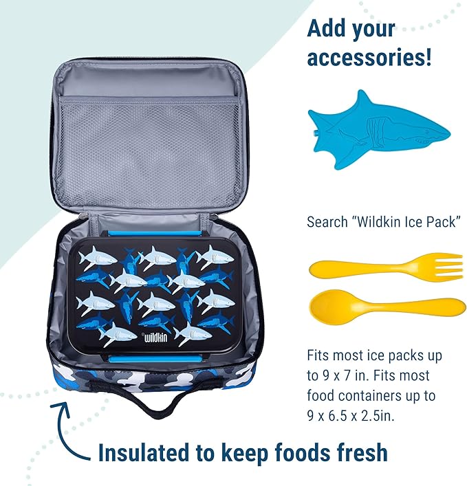 Wildkin Kids Insulated Lunch Box – Durable and Reusable for School & Travel - Blue Camo