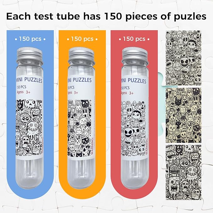 150 Pieces Mini Jigsaw Puzzles for Adults & Kids,6 x 4 Inches, Travel Small Puzzles,Micro Puzzles,Challenging Difficult Puzzle,3 Pack Black and White Graffiti