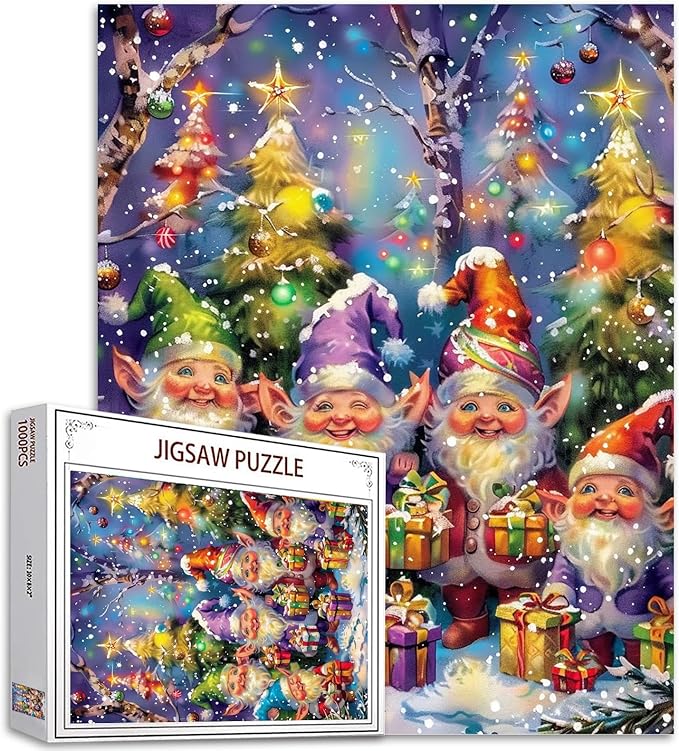 Christmas Day Puzzles 1000 Pieces for Adults, Families (Santa Claus,Gift Box,Star,Christmans Tree,) Pieces Fit Together Perfectly 19.7''x27.6''inch Happy New Year Magic Puzzle Art Boho Gift（Red）
