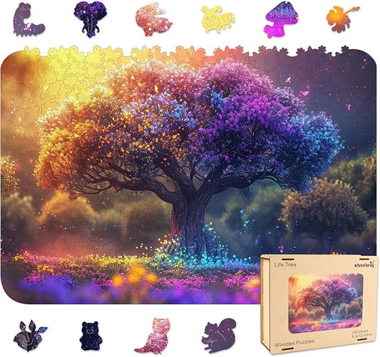 Wooden Puzzles for Adults 200 Pieces, Tree of Life Jigsaw Puzzles, Unique Shape Adult Puzzles, Irregular Wood Puzzles Creative for Adults Family Game (8.3x12 in)