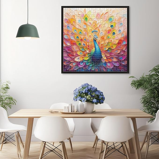 Difficult Puzzles for Adults 1000 Pieces: Peacock Artwork Jigsaw Puzzle, Challenging Impossible Hard Puzzle for Animal Lovers Gifts, 24 x 24 in
