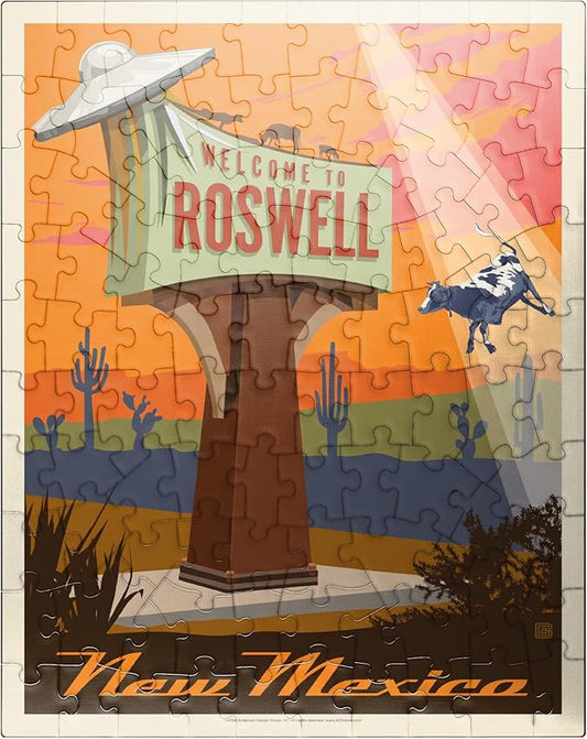 MyPuzzle Roswell, New Mexico, Vintage Poster - Premium 100 Piece Jigsaw Puzzle for Adults