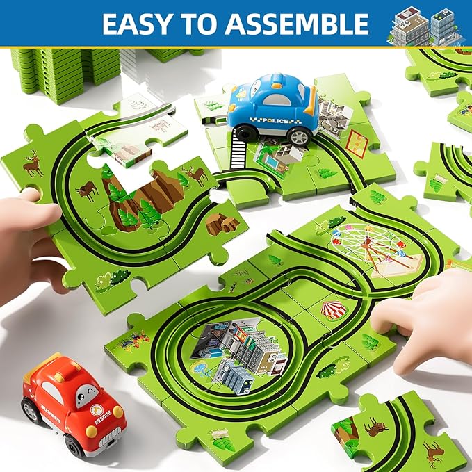Bennol Toddler Toys Gifts for 2 3 4 5 Year Old Boys, 56 Jigsaw Puzzle Race Track Car Set for Kids Boys Toddlers 1-3 2-4 3-5 4-6, Puzzle Tracks Car Toys Gifts for 2 3 4 5 Year Old Boy Kid