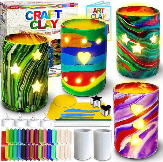 MHMYDIS Make Your Own Clay Luminaries - Arts and Crafts kit for Boys Girls and Teens Age 6 7 8 9 10 11 12 Year Old and up - Creative Clay Lantern Toys for 8-12 Year Olds