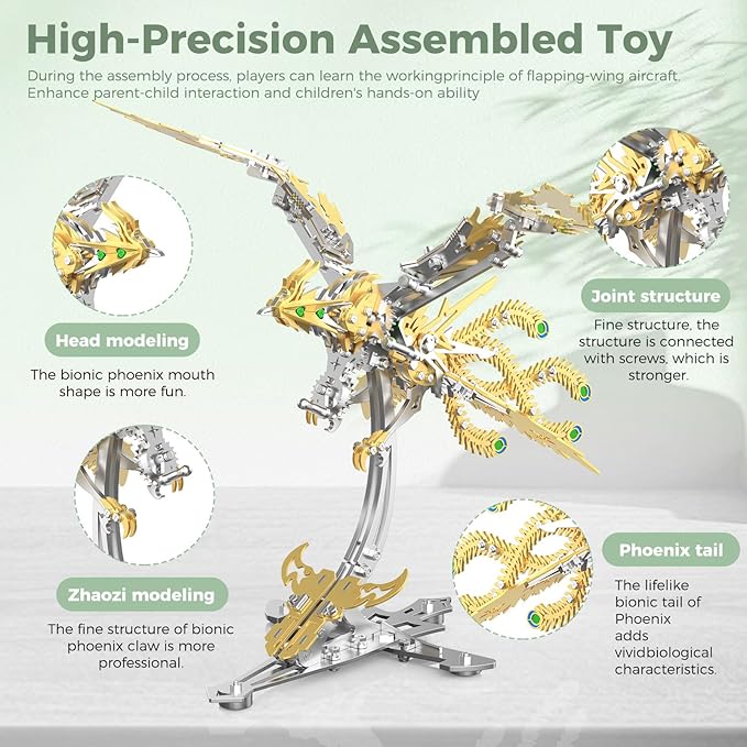 Epic Legend Metal 3D Puzzle for Adults -Rising Phoenix Rise from The Ashes: The Eternal Phoenix Metal Puzzle I Inspired by The Spirit of rebuilding of Arizona(Gold)