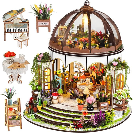 [2025 New] Hanging Garden Miniature House Kit with LED Light, Book Nook Kit with Cover for Birthday, 3D Wooden Bookends Puzzle Bookshelf Decor Building Kit Birthday Gifts for Family, Friends