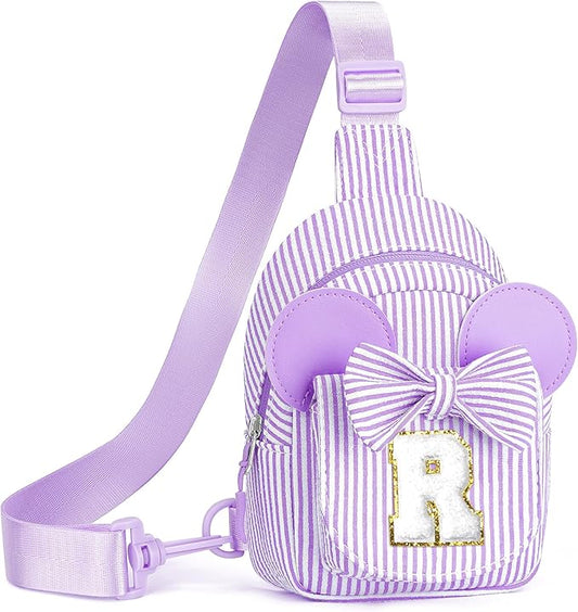 Small Sling Bag, Initial Bags for Girls, Gifts for Girls Kids, Sister Daughter Birthday Gift for Kids Daughter Sister Girl Gifts Trendy Stuff Belt Bag Crossbody Shoulder Purse (Purple R)