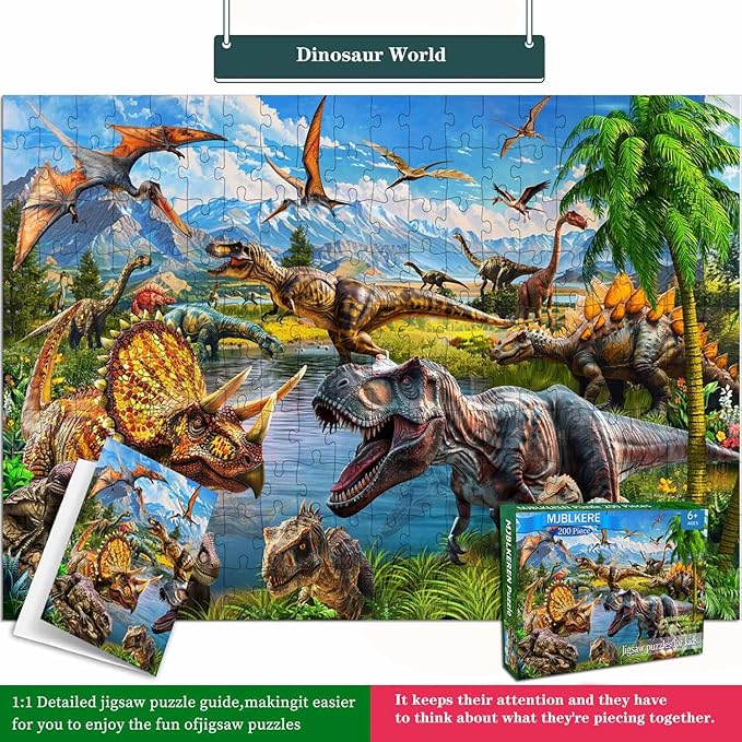 Puzzles for Kids Ages 6-8 – 200 Piece Dinosaur Puzzle for Kids Ages 6-12 – Fun and Educational Gift for Boys and Girls