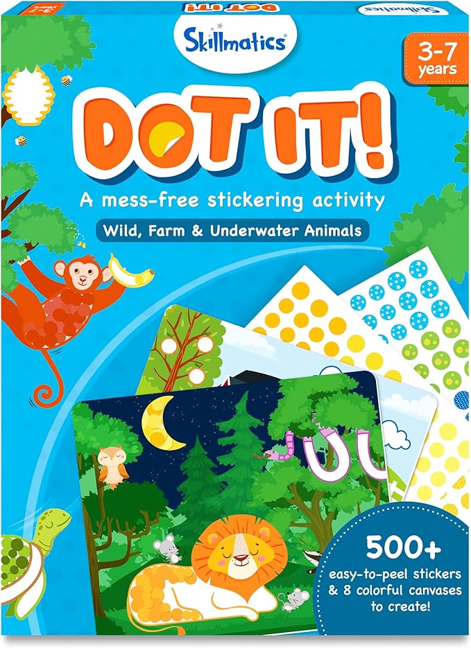Skillmatics Dot It Sticker Art - Animals, Mess-Free Fun for Kids, 500+ Stickers, Craft Kits, DIY Scrapbooking Activity, Travel Toys, Gifts for Boys & Girls Ages 3, 4, 5, 6, 7