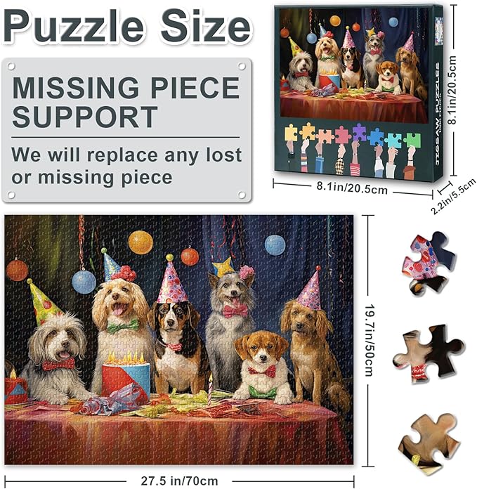 Dog Jigsaw Puzzle Puppy's Birthday Party Jigsaw Puzzles 1000 Pieces Funny Animals Jigsaw Puzzles 1000 Pieces for Adults Finished Size 19.5 x 27.5 Inch