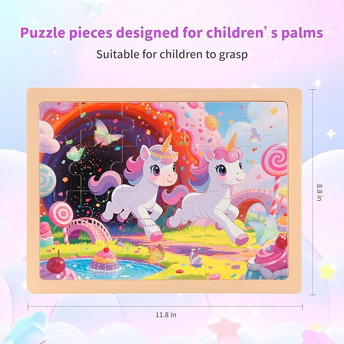 24PCS Wooden Puzzles for Kids Ages 4-6, 4 in 1 Box, Preschool Educational Toys Birthday Gifts Puzzles for 3 4 5 6 7 8 Year Old Boy Girls, Unicorn