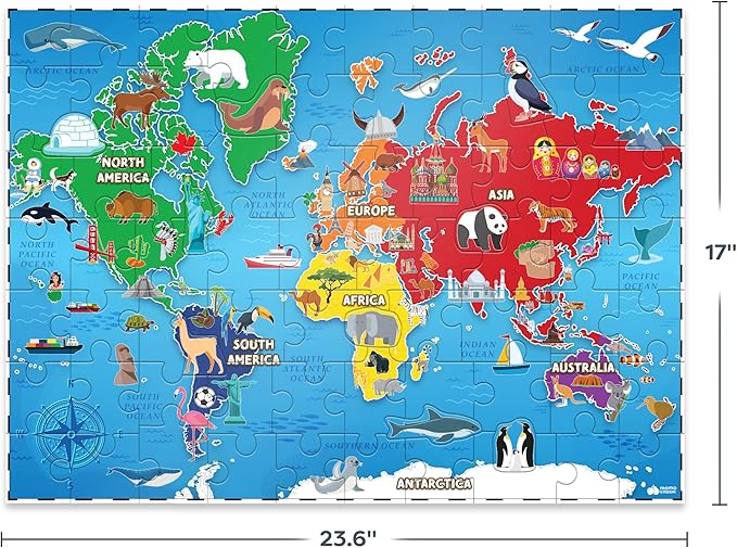 World Map Puzzle for Kids - 75 Piece - World Puzzles with Continents - Childrens Jigsaw Geography Puzzles for Kids Ages 4-8, 5, 6, 7, 8-10 Year Olds - Puzzle Maps Educational Toys for 4+ Year Old