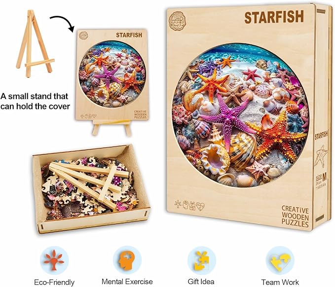 Wooden Puzzles for Adults, 300 Pieces Starfish Puzzle, Wood Adult Puzzles, Birthday Gifts for Jigsaw Lover, DIY Wooden Jigsaw(L-13.4 * 13.4in)