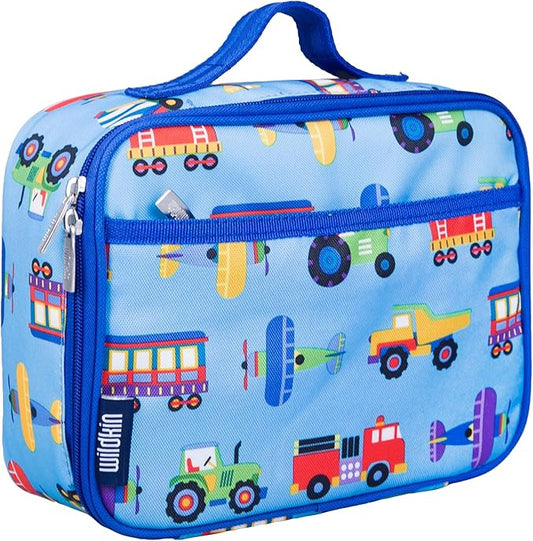 Wildkin Kids Insulated Lunch Box – Durable and Reusable for School & Travel - Trains, Planes, and Trucks