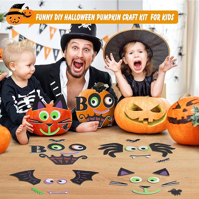 16 Packs Foam Halloween Pumpkins Decorations Stickers, Make Funny Pumpkins Craft Kits for Holiday Decor Kit Party Best Gift for Kids Adult Girls Boys DIY Jack-O-Lantern Pumpkin