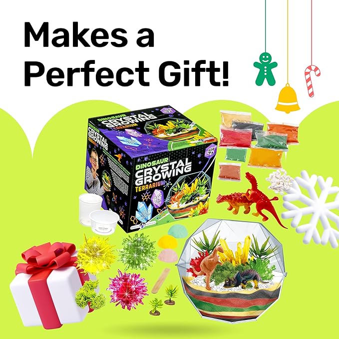 Original Stationery Dinosaur Crystal Growing Kit - Multicolor, 17-Piece, Ages 7 & Up - DIY Science Terrarium Kit with Moss & Dino Figures - Grow Your Own Crystals - Boys Birthday Gifts