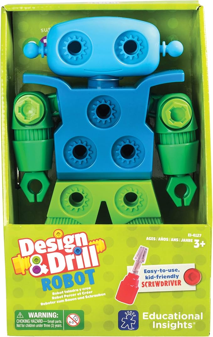 Educational Insights Design & Drill Robot - Construction Toys & Tools for Kids, Robot Toy Building Sets, Kids' Tool Set with Working Screwdriver, Take Apart STEM Set, Gifts for Boys & Girls Ages 3+