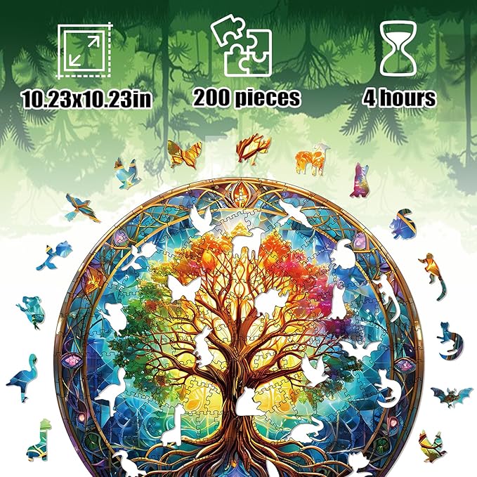 Wooden Puzzles for Adults, 200 Pieces Tree of Life Puzzle Uniquely Irregular Animal Shaped Wooden Jigsaw Puzzles, Creative Gift for Teenagers and Adults