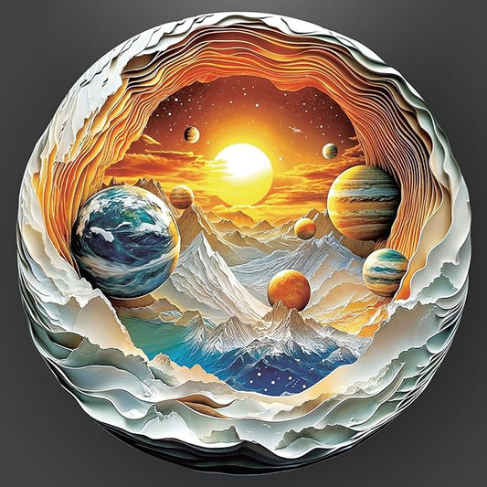 Wooden Puzzles for Adults 192 Pices, 3D Solar System Planet Wooden Jigsaw Puzzle, Flat Puzzels with 3D Visual Effect, Solar System Planet Irregular Jigsaw Puzzles, Finished Puzzle Size is 11 x 10.8in