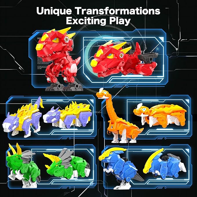 6+ Kids 5-in-1 Dinosaur Transforming Robot Toy - Safe, Durable, Easy Assembly | Educational Gift for Boys & Girls - Build & Combine into Mega Robot with Weapon