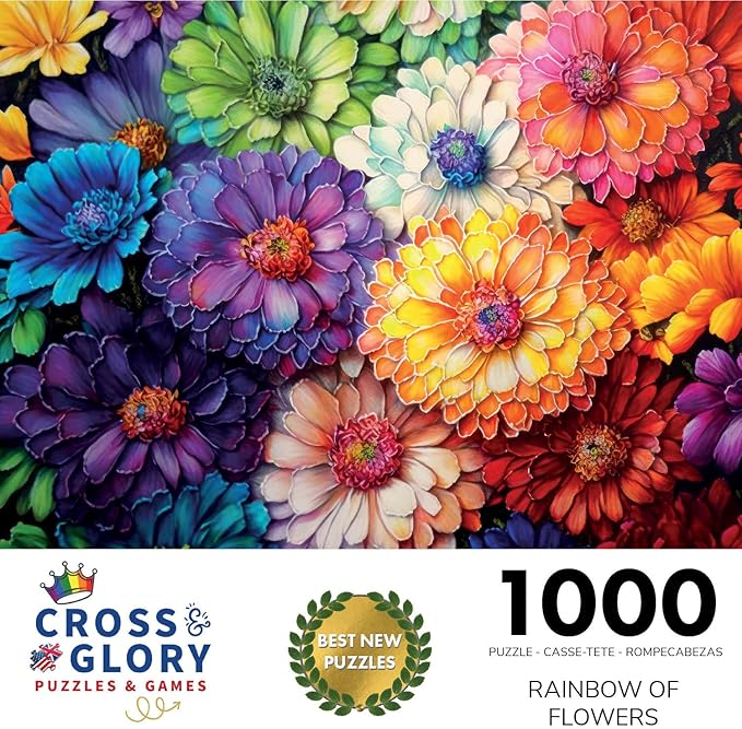 Cross & Glory - Rainbow of Flowers - 1000 Piece Jigsaw Puzzle for Adults | Stunningly Vibrant Colors | Challenging Brain Exercise for Puzzle Lovers