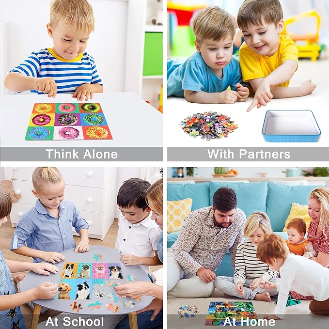 LELEMON Puzzles for Kids Ages 4-6,4-Pack 60 Piece Puzzles for Kids Ages 4-8 in a Metal Box,Donut Dogs Space Garbage Truck Educational Jigsaw Puzzles Puzzle Games Puzzle Toys for Girls and Boys