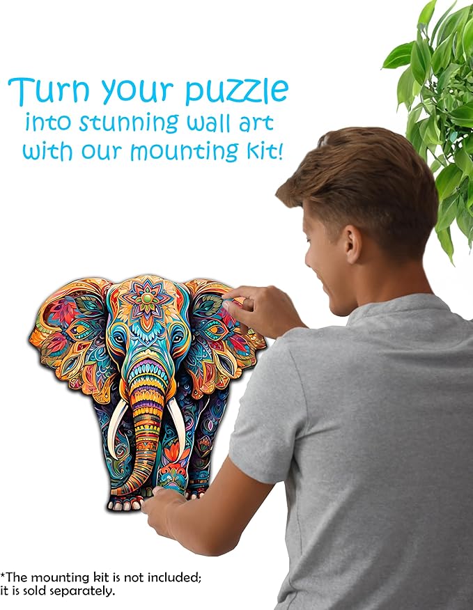 CRAFTHUB Animal Wooden Puzzles for Adults – A3 Vivid Elephant with 155 Pieces Wood Puzzles – Jigsaw Puzzles with Unique Animal Shapes – 11" x 10.5"