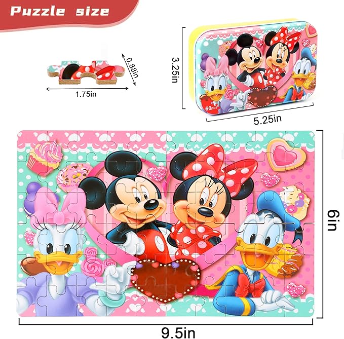 Puzzles for Kids Ages 4-8, 60 Pieces for Kids Ages 3-5 in a Metal Box Jigsaw Puzzles Girls and Boys Educational Toys Gifts