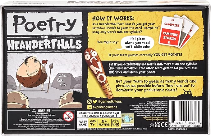 Exploding Kittens Poetry for Neanderthals 2+ Players - Ages 7+ - 15 Minutes to Play - Competitive Word Guessing Game - Party Game, Family Game Night, Kid and Adult Card Game
