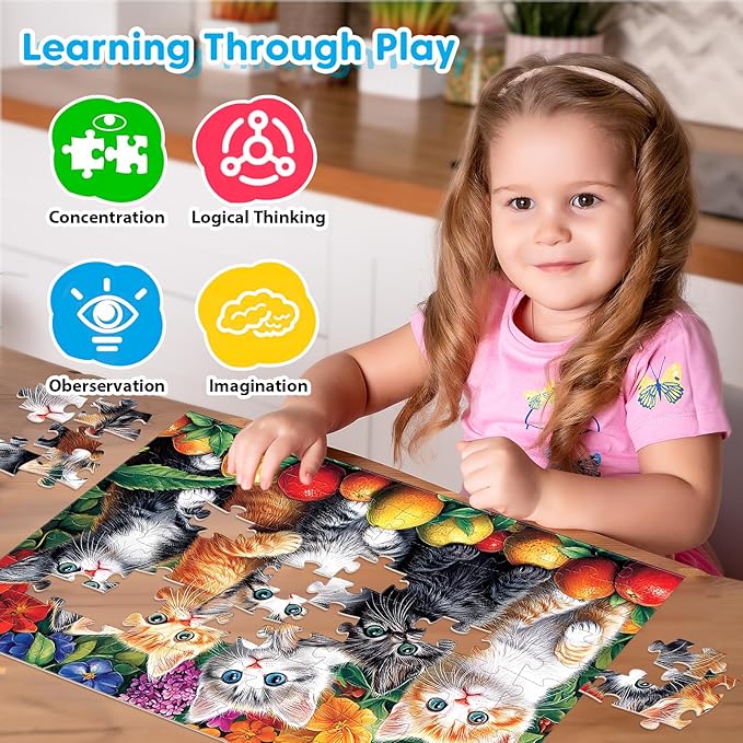 4 Packs 100 Piece Puzzles for Kids Ages 4-6 6-8 8-10, Sea World Cats&Dogs Mushroom House Educational Jigsaw Puzzles, Kids Puzzles 5-8 Gifts for Girls Boys