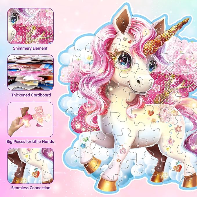 45pcs Shimmery Unicorn Floor Puzzles for Kids Ages 3-5, Jumbo Jigsaw Puzzles for Kids Unicorn Puzzle for Toddlers Age 3+ Year Olds, Unicorn Toy Gifts for Girls (Size: 28 '' x 33 '')