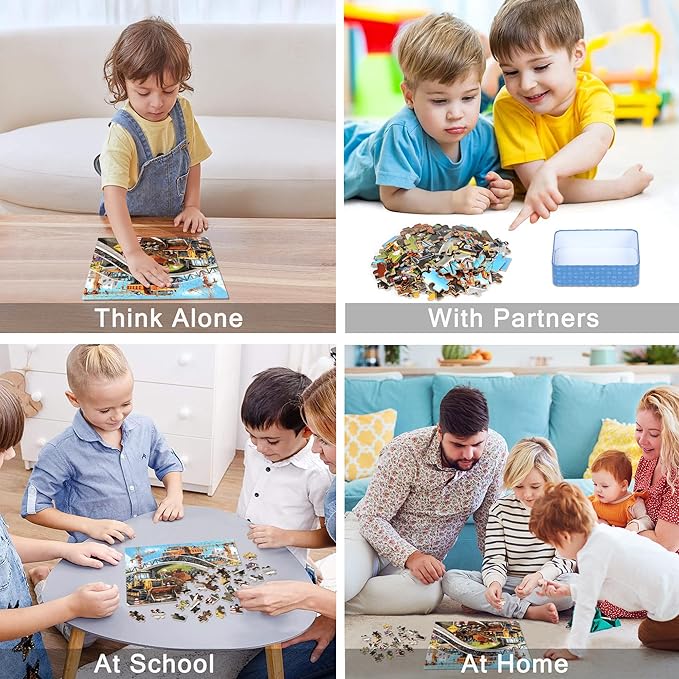 LELEMON Puzzles for Kids Ages 4-6,Construction Site 100 Piece Puzzles for Kids Ages 4-8 in a Metal Box,Educational Jigsaw Puzzles 100 Piece Puzzle Games Puzzle Toys for Girls and Boys