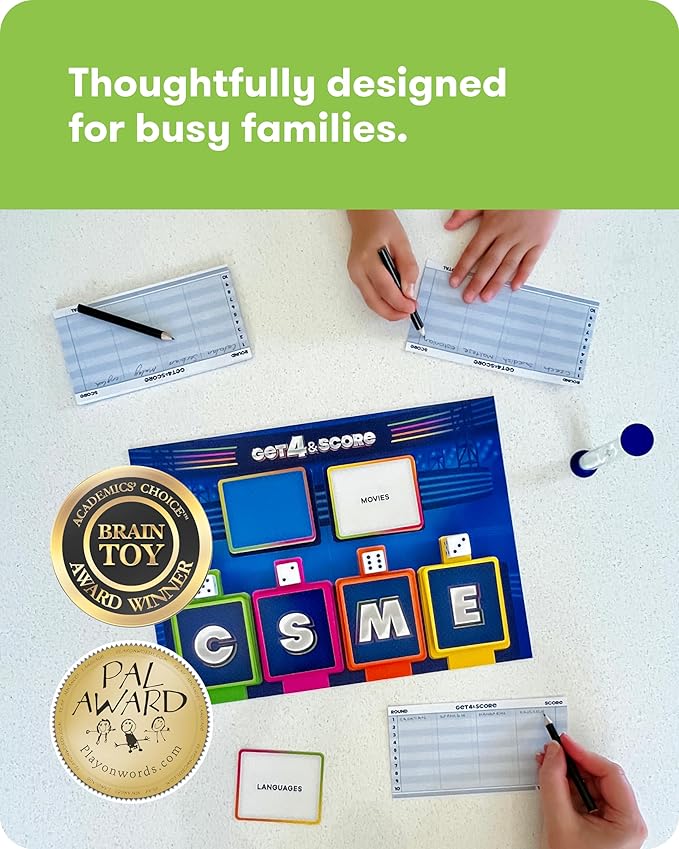 SimplyFun Get 4 and Score - A Communication Game for Kids That Tests Your Memory and Vocabulary Skills! - Educational Learning Game - 2 to 8 Players - for Kids Ages 8 & Up