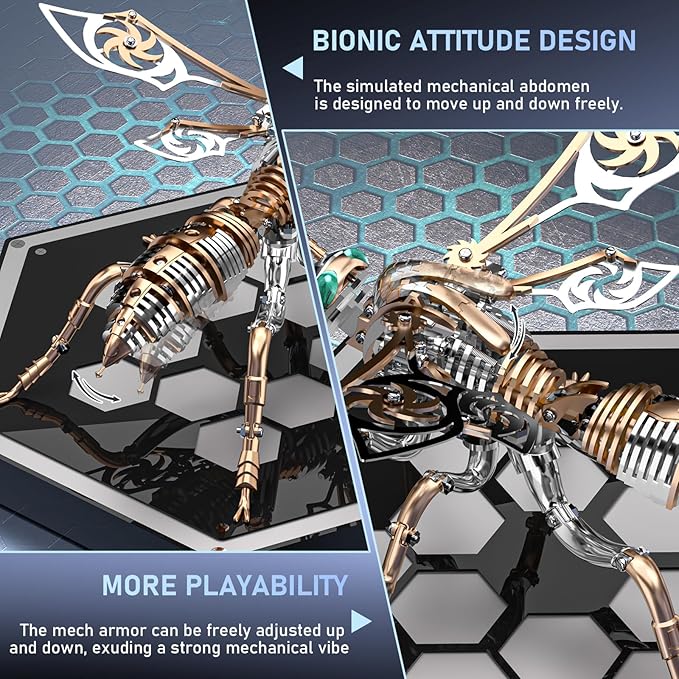 3D Puzzles for Adults, Bumblebee Metal Assembly Jigsaw Game with Steel Mechanical Engineering, Advanced DIY Crafts for Relief & Collection(Rose-Gold)