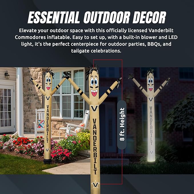 NCAA Vanderbilt Commodores Football Wacky Waving Inflatable Tube Guy with LED Lights & Built-in Blower - 6" x 36" x 96" Inflatable Tube Man Crazy Sports Fan Outdoor Party Decoration