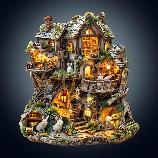 Wooden Puzzle for Adults-Wooden Puzzle Unique Shape Advanced Rabbit's Tree House Wooden Jigsaw Puzzle for Adult, Wood Puzzles,Challenge Wooden Jigsaw Puzzle(M-11.4 * 10.3in 175pcs)